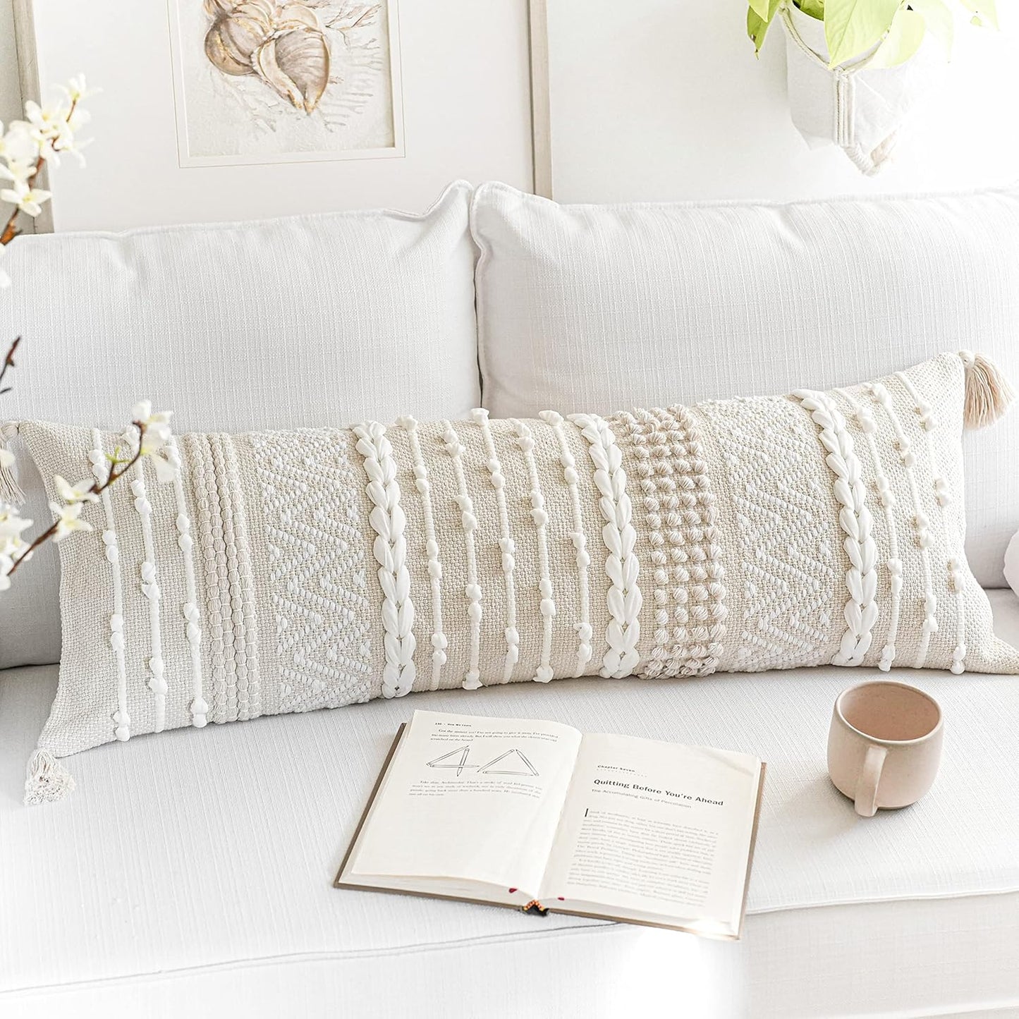 Boho Neutral Modern Farmhouse Decorative Lumbar Throw Pillow Cover
