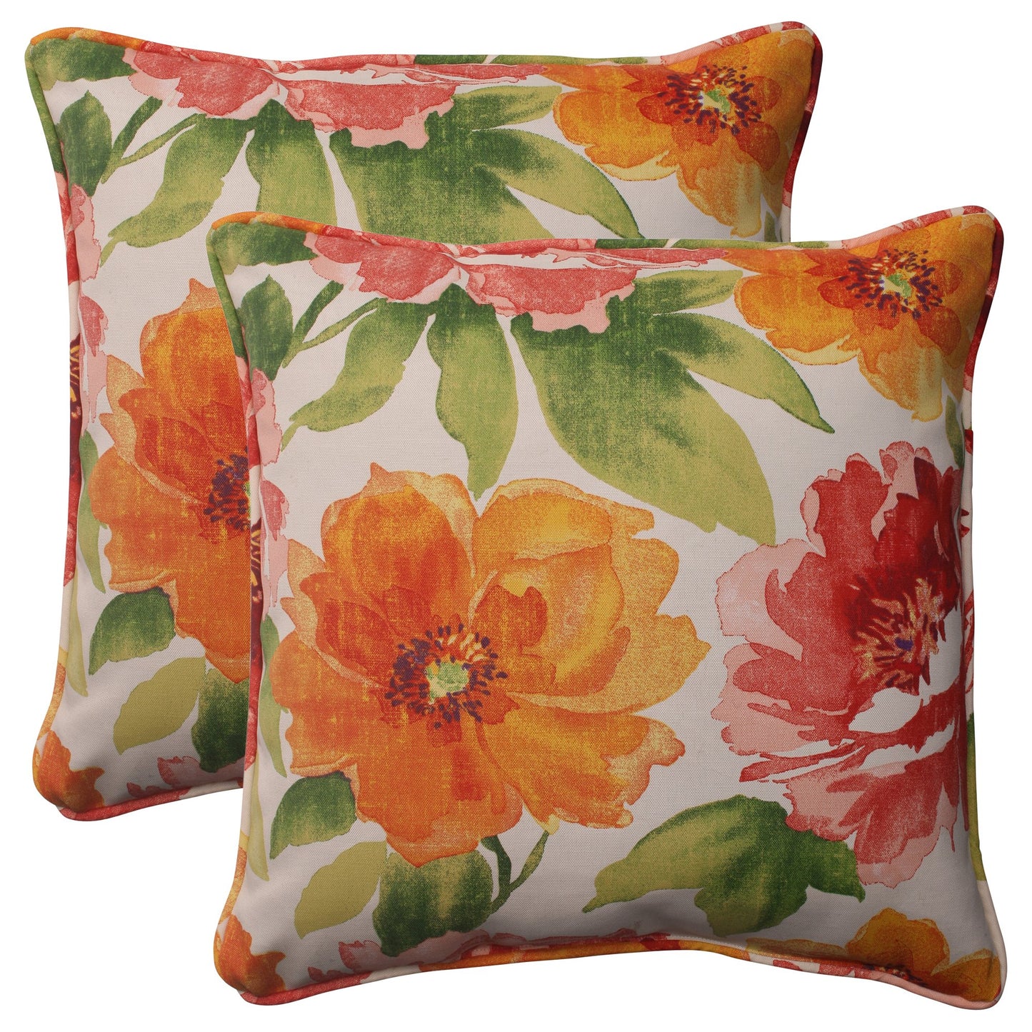Pillow Perfect Floral Indoor/Outdoor Accent Throw Pillow, Plush Fill, Weather, and Fade Resistant, Large Throw - 18.5" x 18.5", Brown/Green Coventry, 2 Count