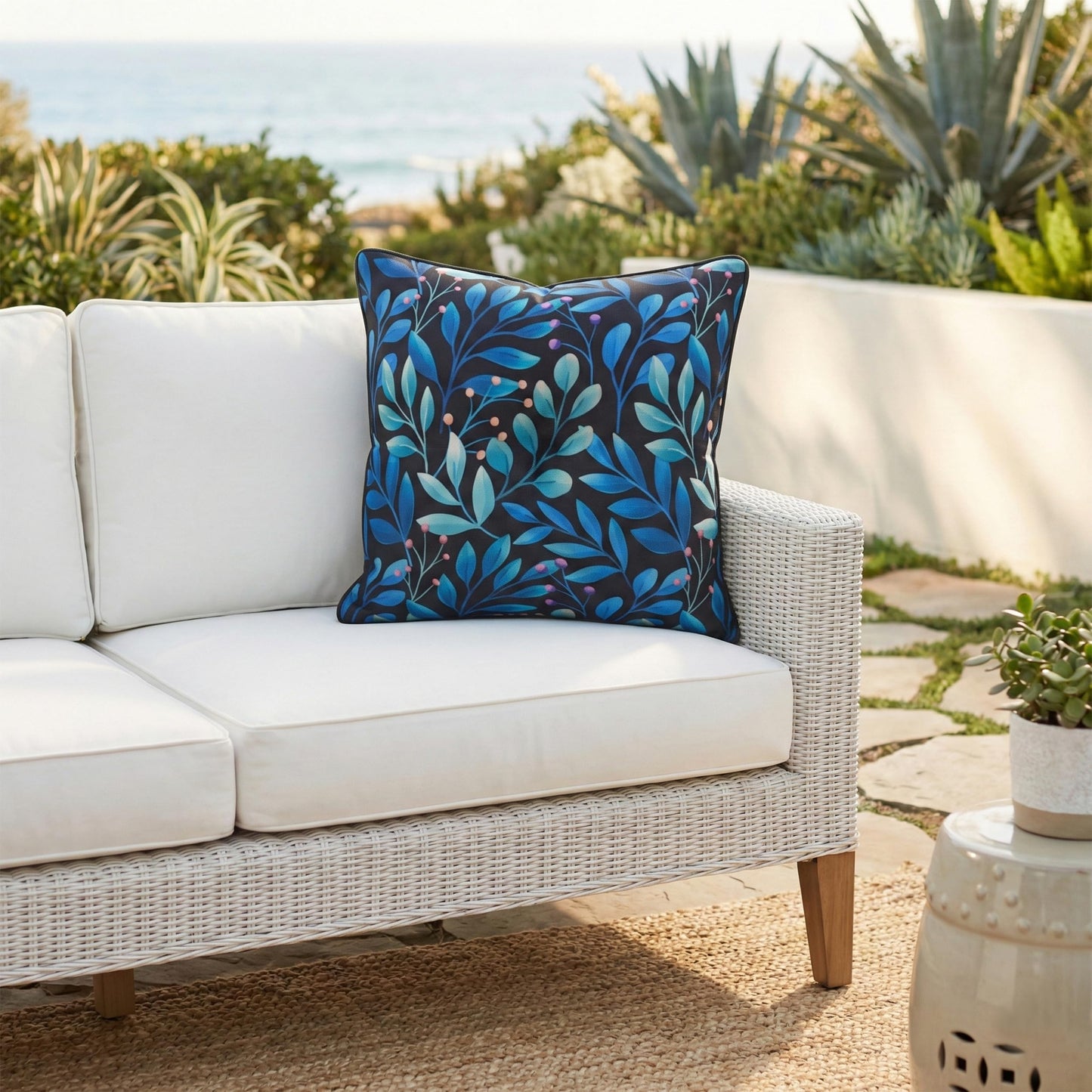 Fab Habitat Indoor/Outdoor Throw Pillow Made from Recycled Polyester Yarn - Double Sided, Stain Resistant, Machine Washable - Tropical - Patio, Deck, Porch, Living Room - Hilo - Green - (20" x 20")