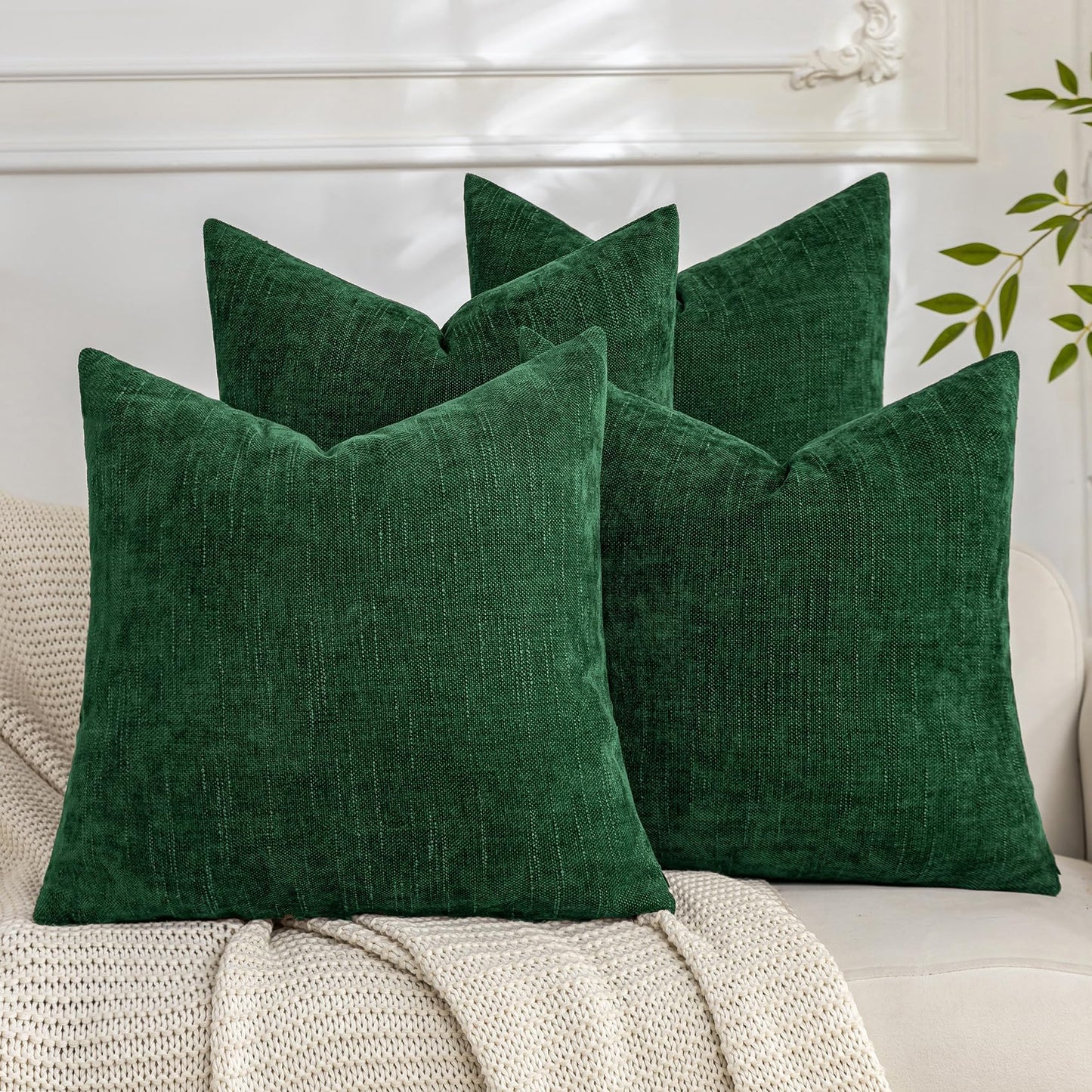 Set of 4 Soft Textured Decorative Throw Pillow Covers 24x24 Inch Cozy Farmhouse Cushion Cover Square Accent Pillow Cases for Bed Couch Sofa Living Room, Neutral
