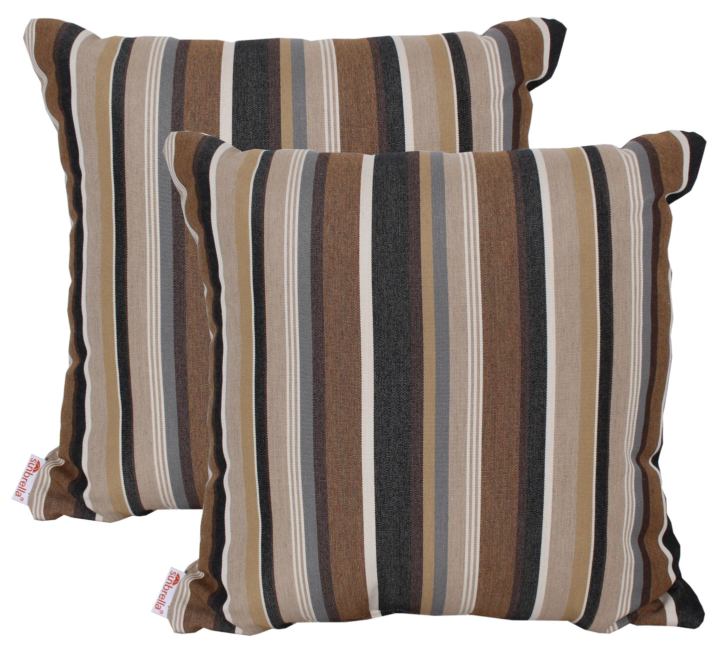 Outdoor/Indoor Sunbrella Throw Pillow Cover Only Square Set of 2 Pieces 18 inch x 18 inch Maxim Heather Beige Stripe - Insert Not Included
