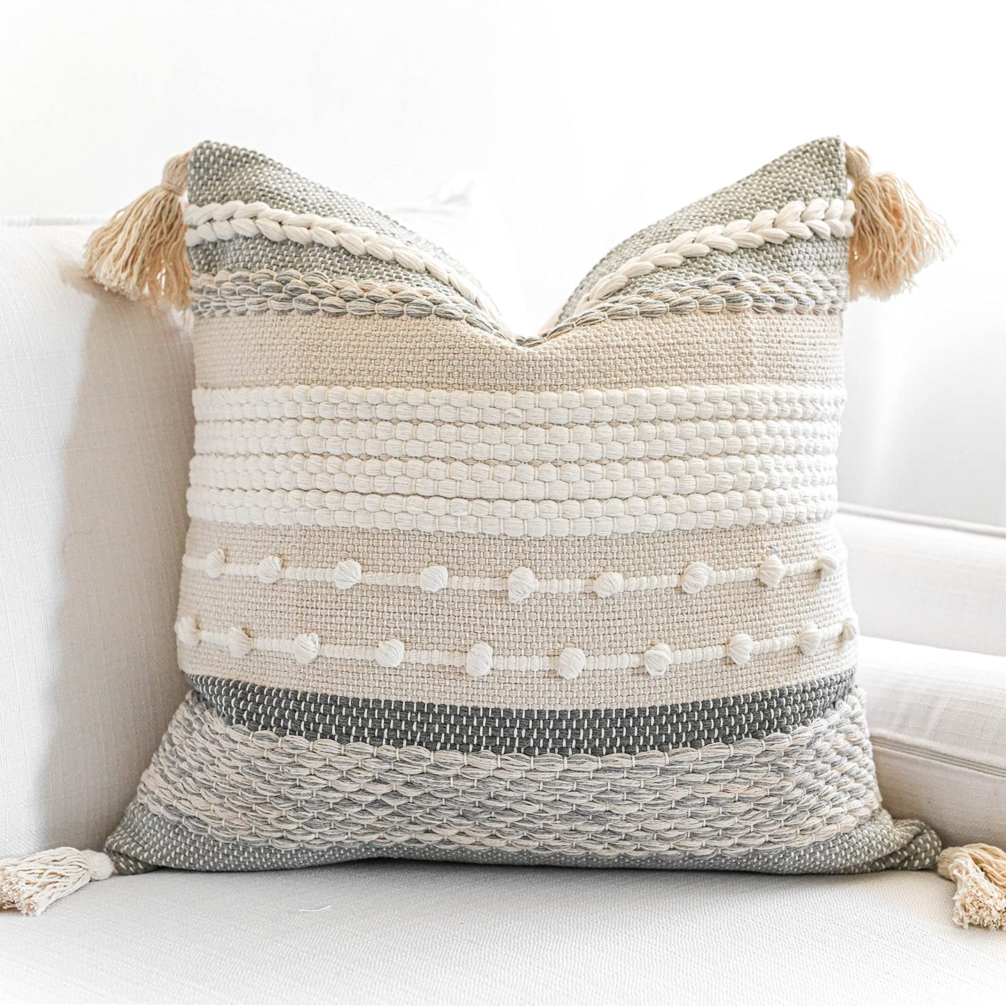 Coastal Boho Textured Decorative Lumbar Throw Pillow Cover Set