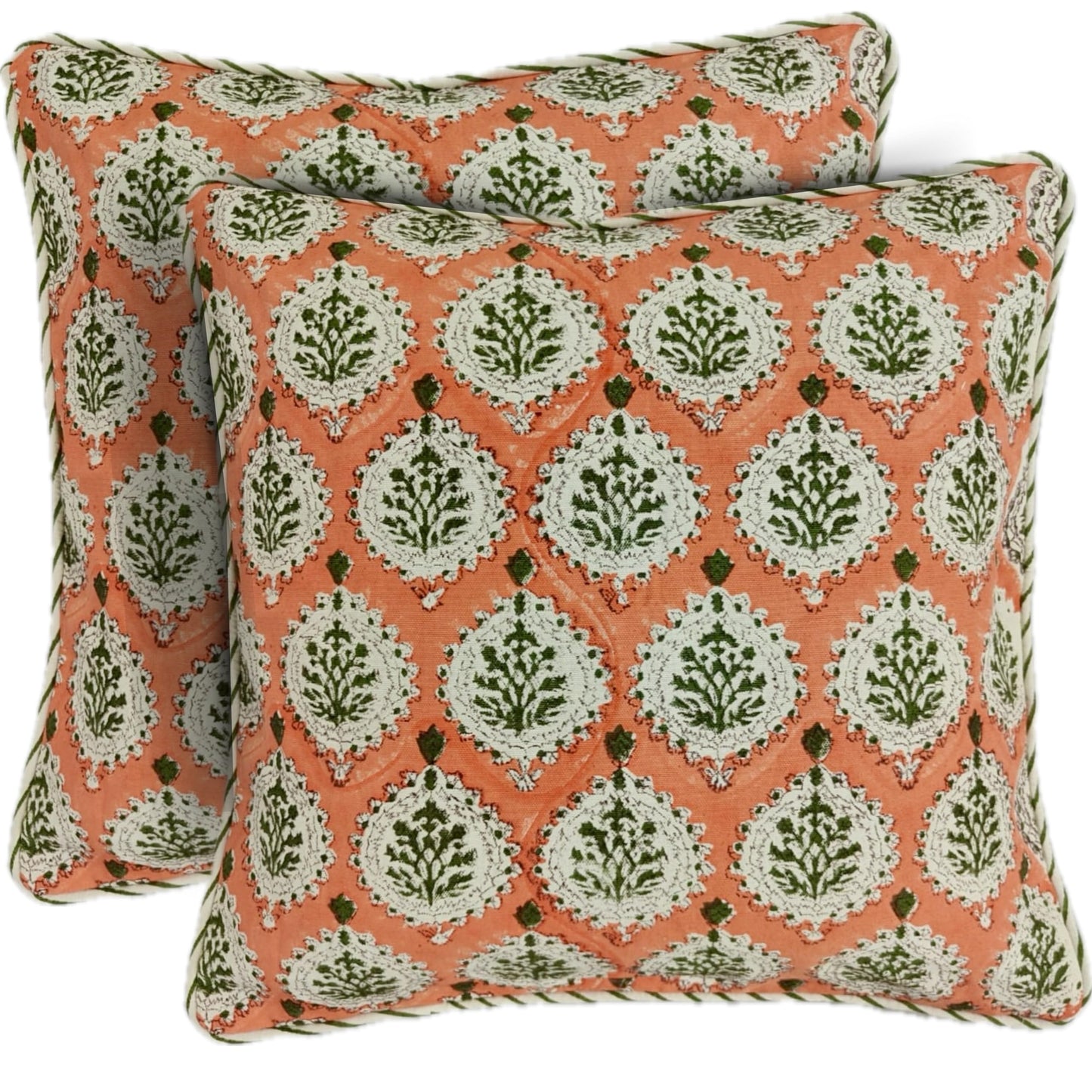 ATOSII Block Print Throw Pillow Cushion Covers, 20 X 20 - Set of 2, Decorative Couch Pillows for Living Room Bed Sofa, 100% Cotton Canvas Pillow Case for Home Decor & Outdoors - Clover Blue