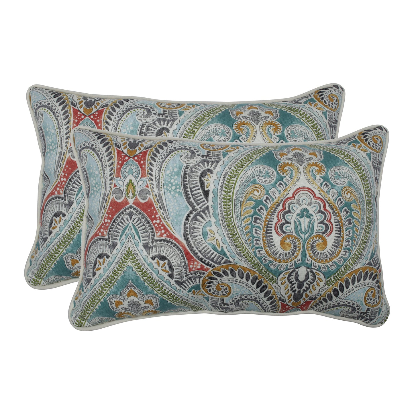 Pillow Perfect Paisley Indoor/Outdoor Accent Throw Pillow, Plush Fill, Weather, and Fade Resistant, Lumbar - 11.5" x 18.5" , Blue/Multi Ummi, 2 Count