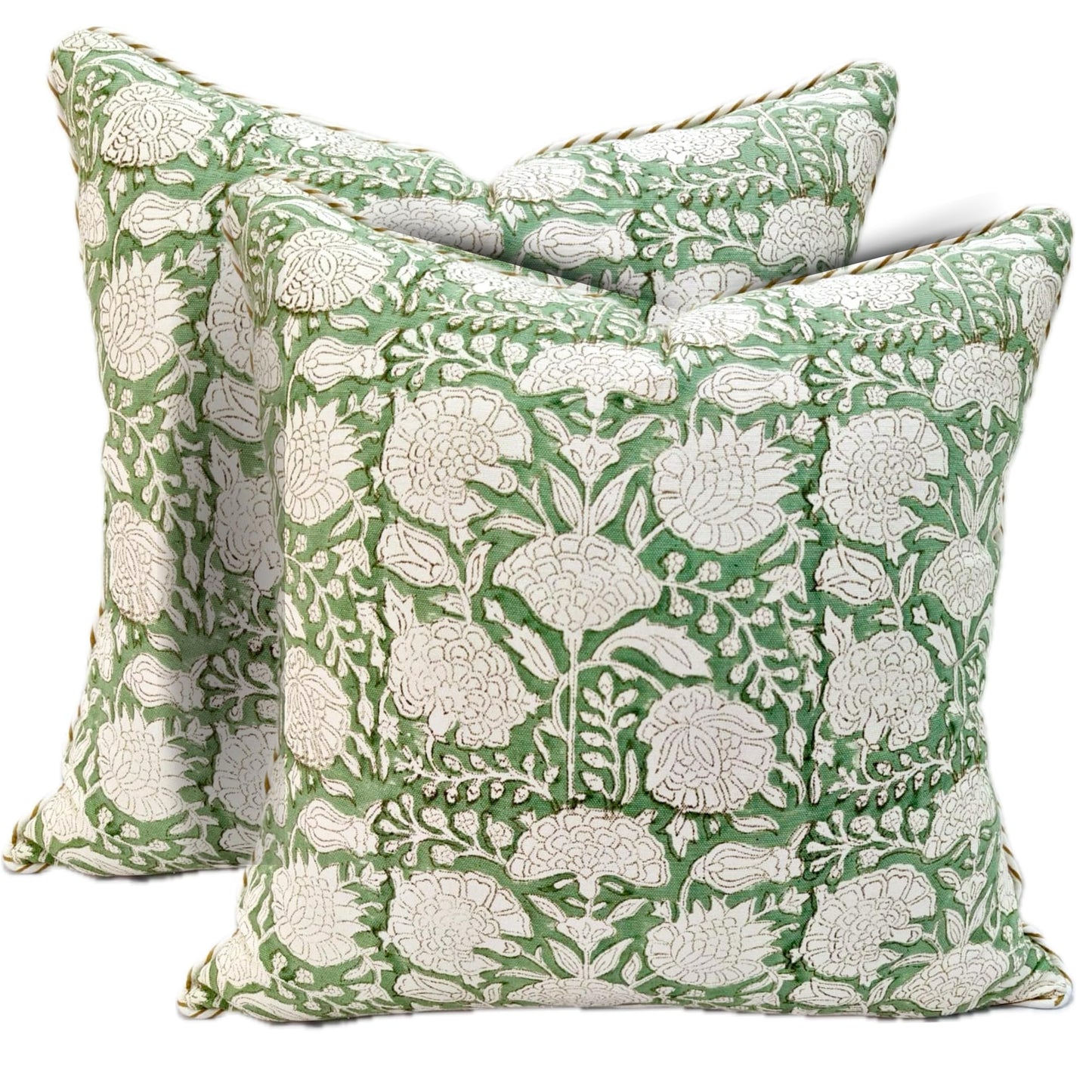 ATOSII Block Print Throw Pillow Cushion Covers, 20 X 20 - Set of 2, Decorative Couch Pillows for Living Room Bed Sofa, 100% Cotton Canvas Pillow Case for Home Decor & Outdoors - Clover Blue