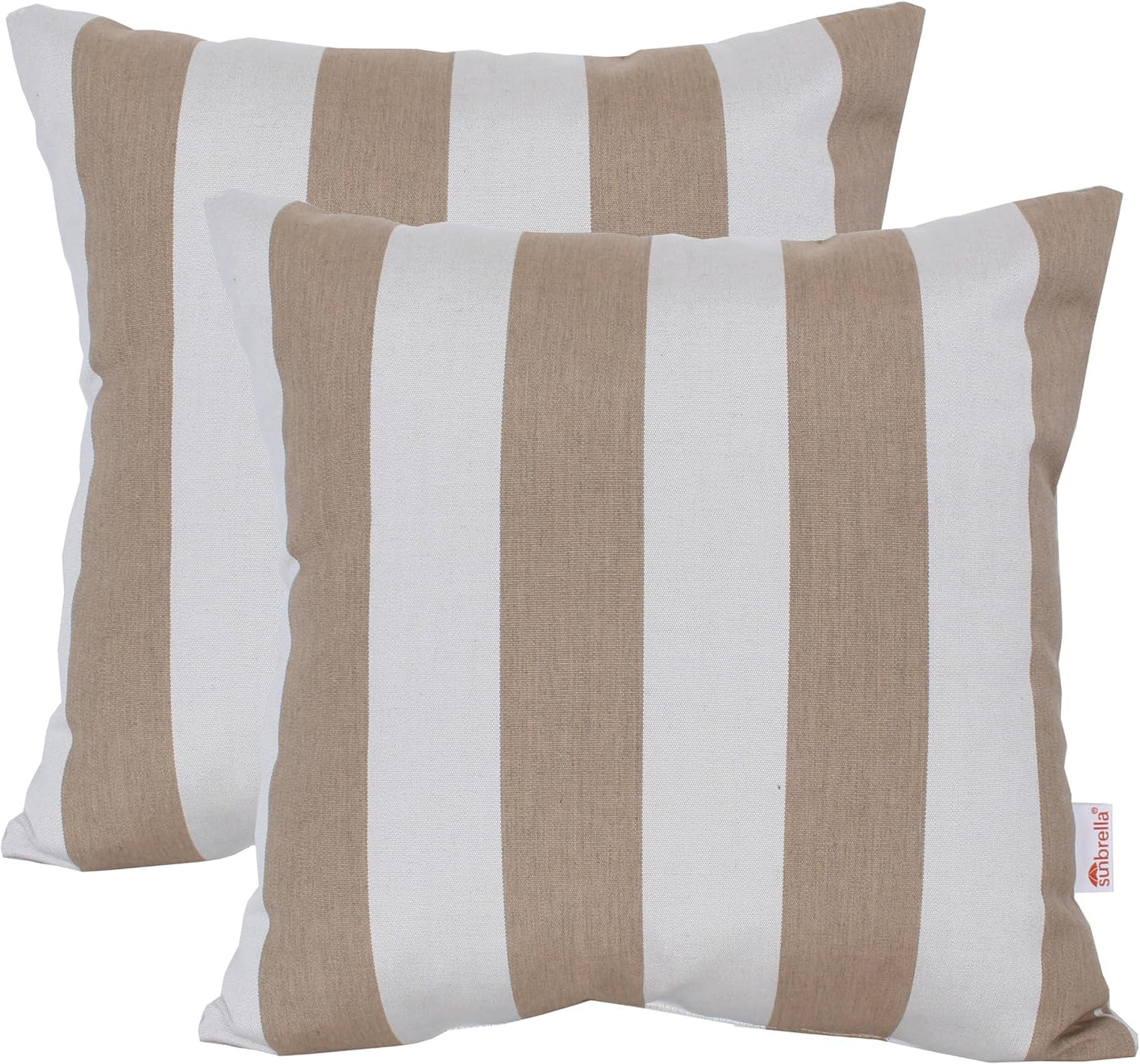 Outdoor/Indoor Sunbrella Throw Pillow Cover Only Square Set of 2 Pieces 18 inch x 18 inch Maxim Heather Beige Stripe - Insert Not Included