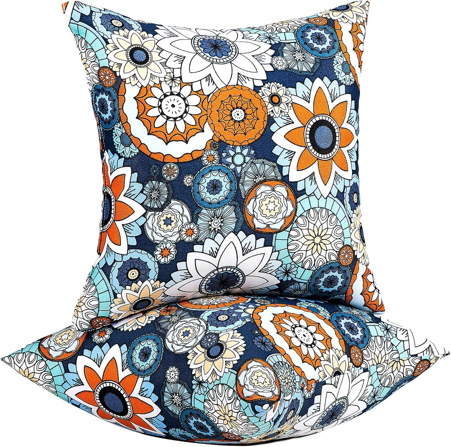 JMGBird Outdoor Throw Pillows Waterproof Outdoor Pillow Covers with Inserts | Outdoor Pillows with Inserts - 18x18 Waterproof Throw Pillows for Patio Furniture, Navy Blue Sunflower Decorative Cushions