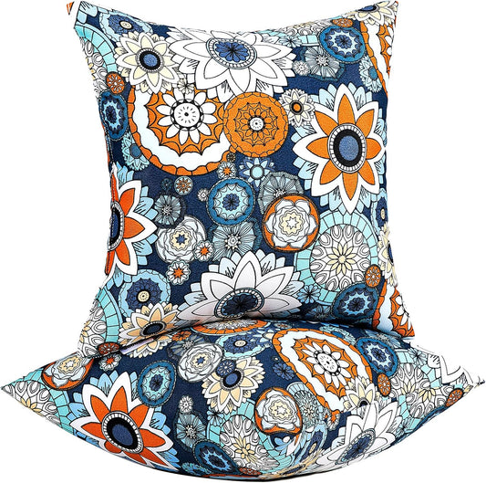 JMGBird Outdoor Throw Pillows Waterproof Outdoor Pillow Covers with Inserts | Outdoor Pillows with Inserts - 18x18 Waterproof Throw Pillows for Patio Furniture, Navy Blue Sunflower Decorative Cushions