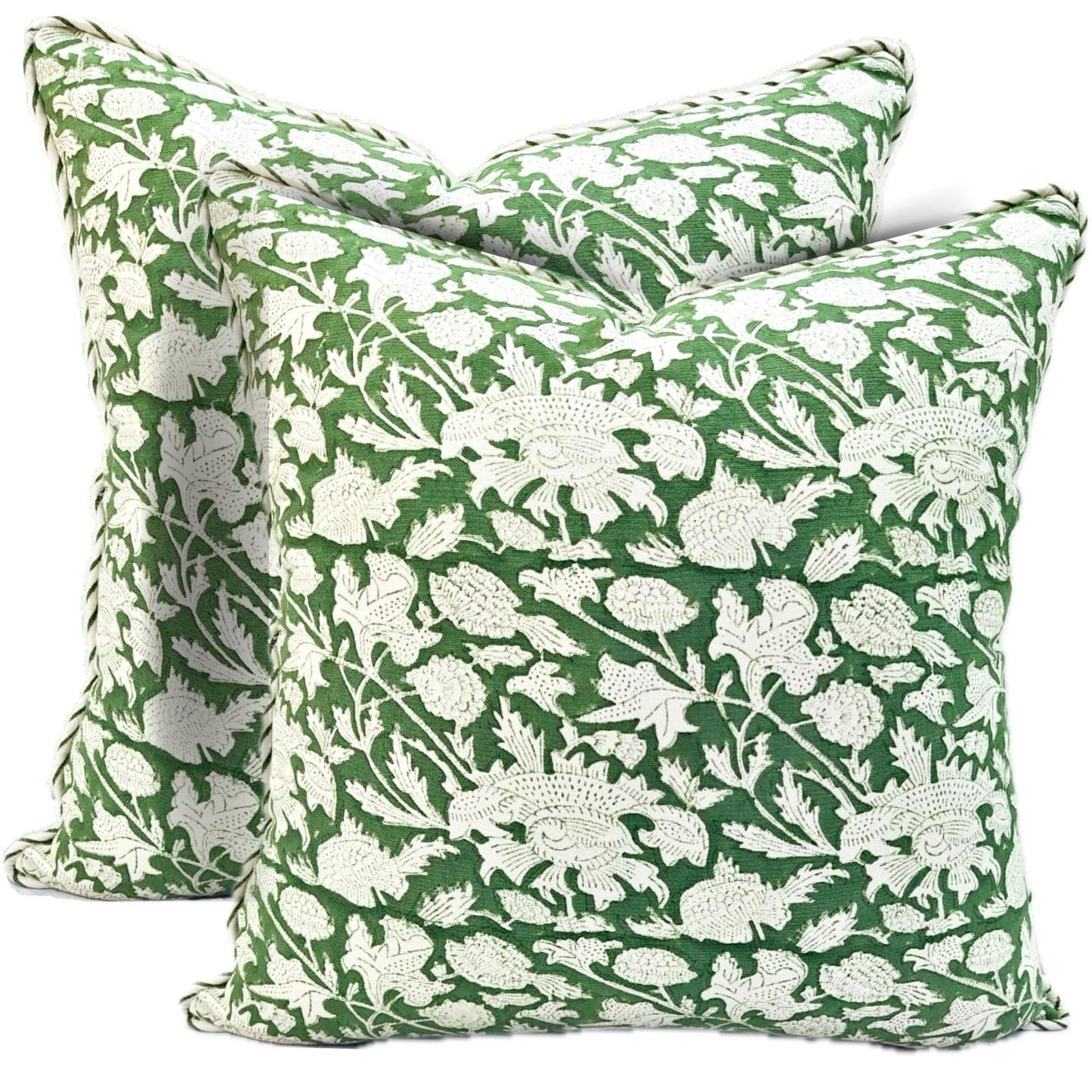 ATOSII Block Print Throw Pillow Cushion Covers, 20 X 20 - Set of 2, Decorative Couch Pillows for Living Room Bed Sofa, 100% Cotton Canvas Pillow Case for Home Decor & Outdoors - Clover Blue