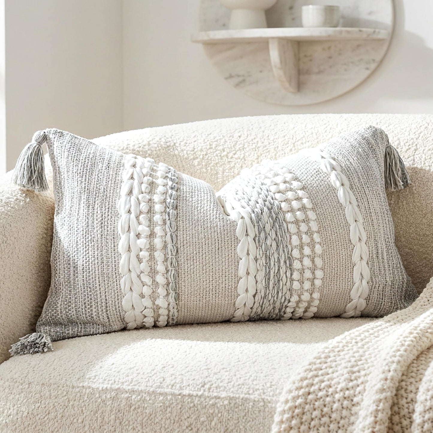 Boho Neutral Modern Farmhouse Decorative Lumbar Throw Pillow Cover