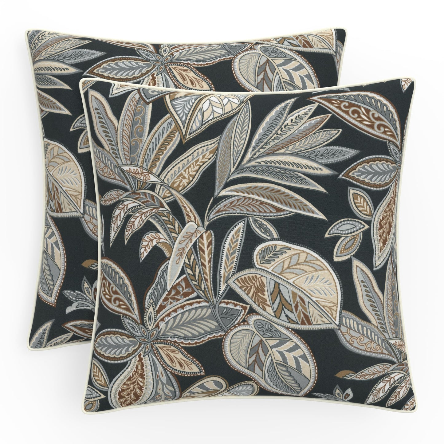 Pillow Perfect Botanical Indoor/Outdoor Throw Pillows, 2 Count, Large - 18.5" x 18.5", Green/Ivory Key Cove