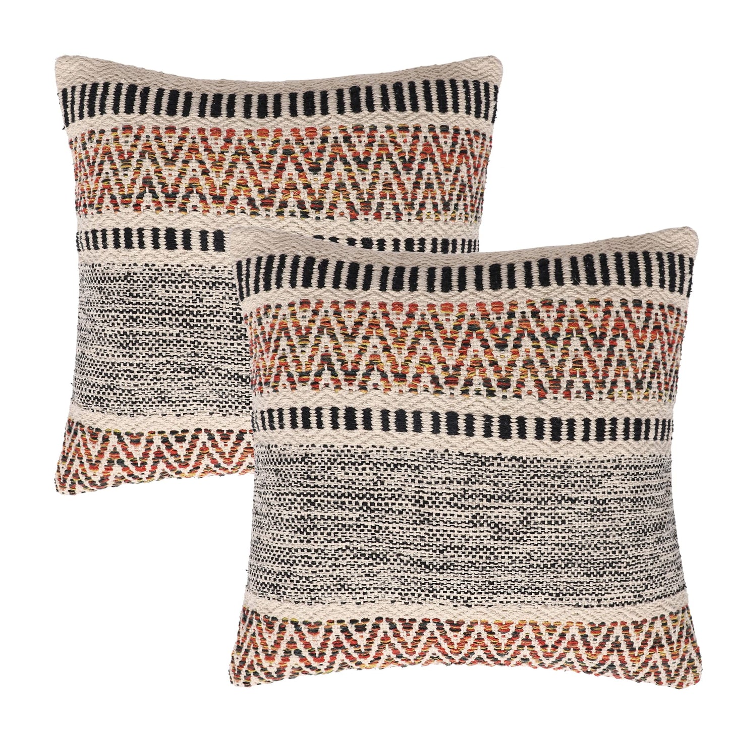 · REDEARTH · Tufted Throw Pillow Cushion Covers - Boho Textured Woven Decorative Cases Set for Couch - Sofa - Bed - Farmhouse - Chair - Covered Patio - car - 100% Cotton (18x18 ; Gray) Pack of 2
