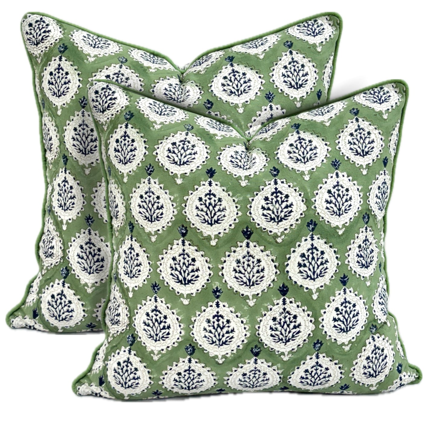 ATOSII Block Print Throw Pillow Cushion Covers, 20 X 20 - Set of 2, Decorative Couch Pillows for Living Room Bed Sofa, 100% Cotton Canvas Pillow Case for Home Decor & Outdoors - Clover Blue