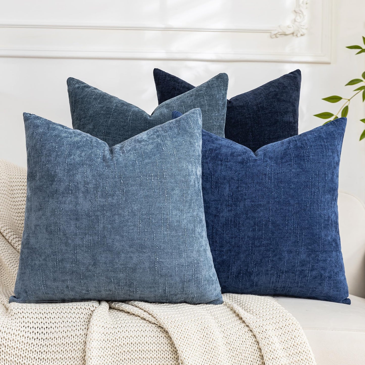 Set of 4 Soft Textured Decorative Throw Pillow Covers 24x24 Inch Cozy Farmhouse Cushion Cover Square Accent Pillow Cases for Bed Couch Sofa Living Room, Neutral