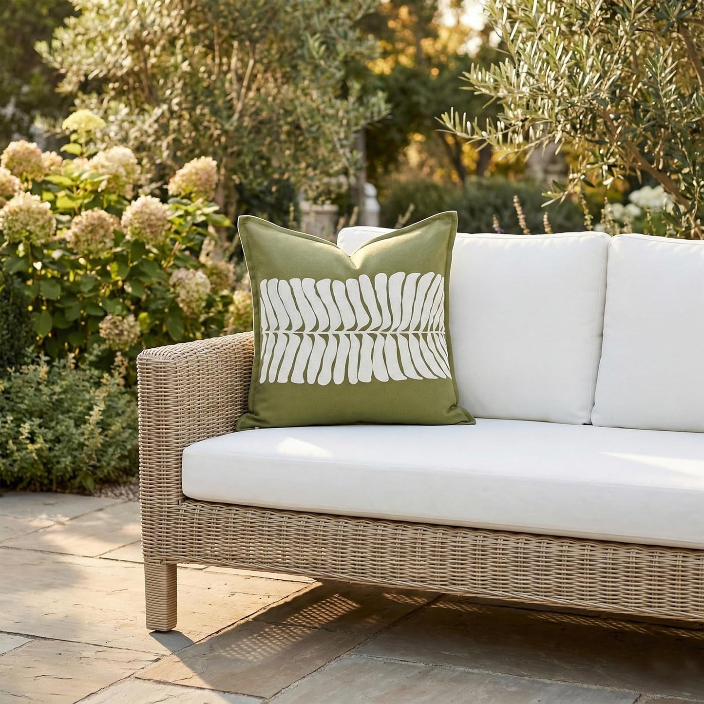 Fab Habitat Indoor/Outdoor Throw Pillow Made from Recycled Polyester Yarn - Double Sided, Stain Resistant, Machine Washable - Tropical - Patio, Deck, Porch, Living Room - Hilo - Green - (20" x 20")
