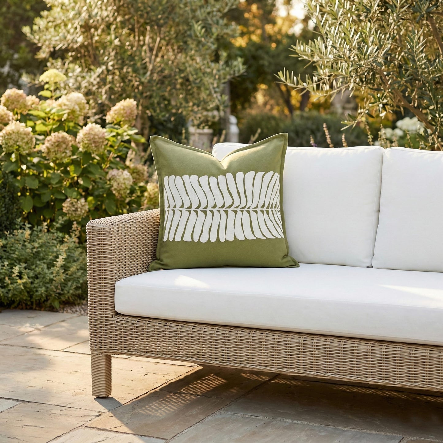 Fab Habitat Indoor/Outdoor Throw Pillow Made from Recycled Polyester Yarn - Double Sided, Stain Resistant, Machine Washable - Tropical - Patio, Deck, Porch, Living Room - Hilo - Green - (20" x 20")
