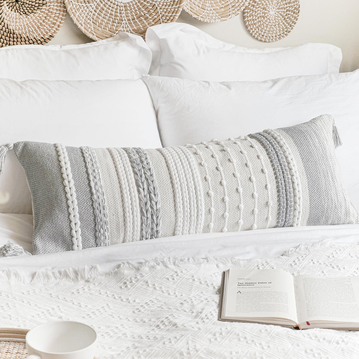 Coastal Boho Textured Decorative Lumbar Throw Pillow Cover Set
