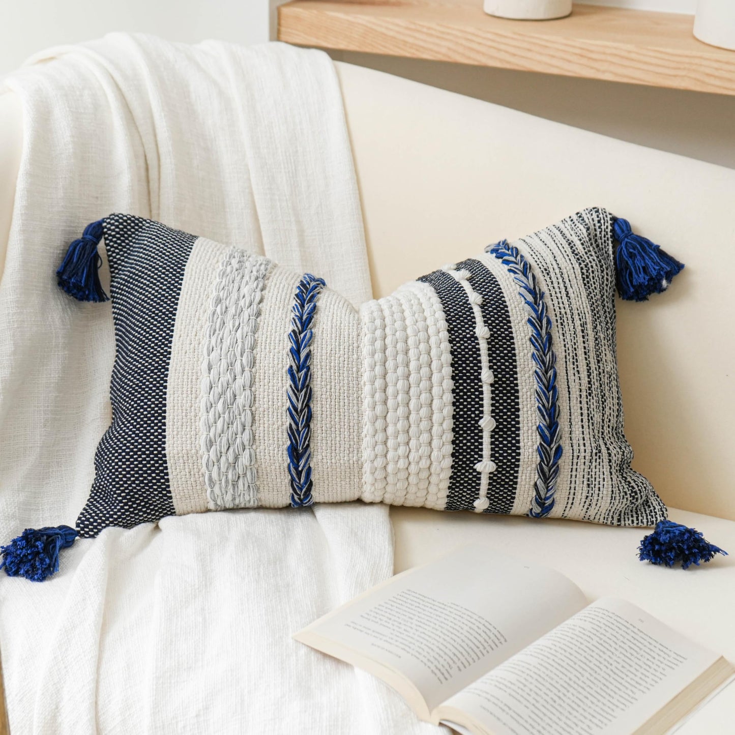 Coastal Boho Textured Decorative Lumbar Throw Pillow Cover Set