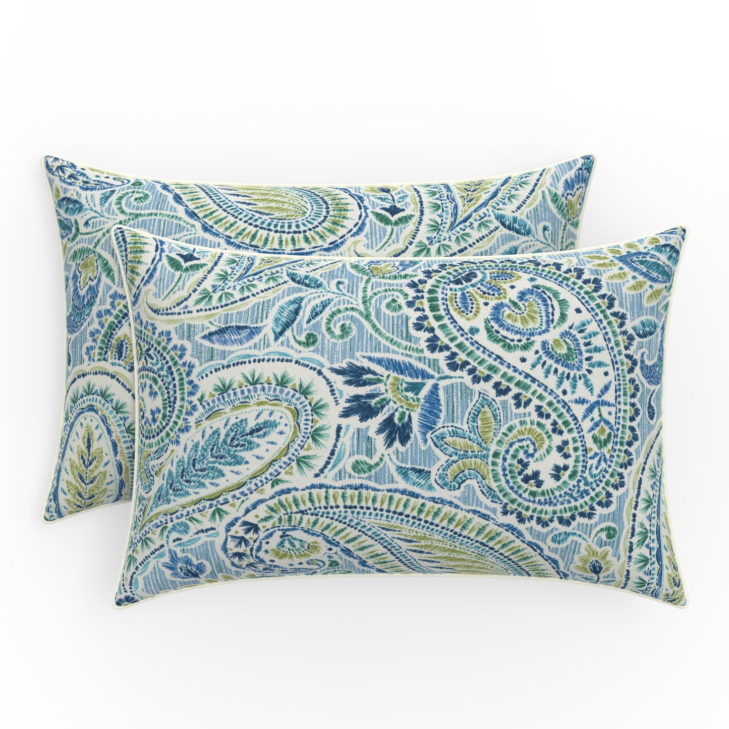 Pillow Perfect Paisley Indoor/Outdoor Accent Throw Pillow, Plush Fill, Weather, and Fade Resistant, Lumbar - 11.5" x 18.5" , Blue/Multi Ummi, 2 Count