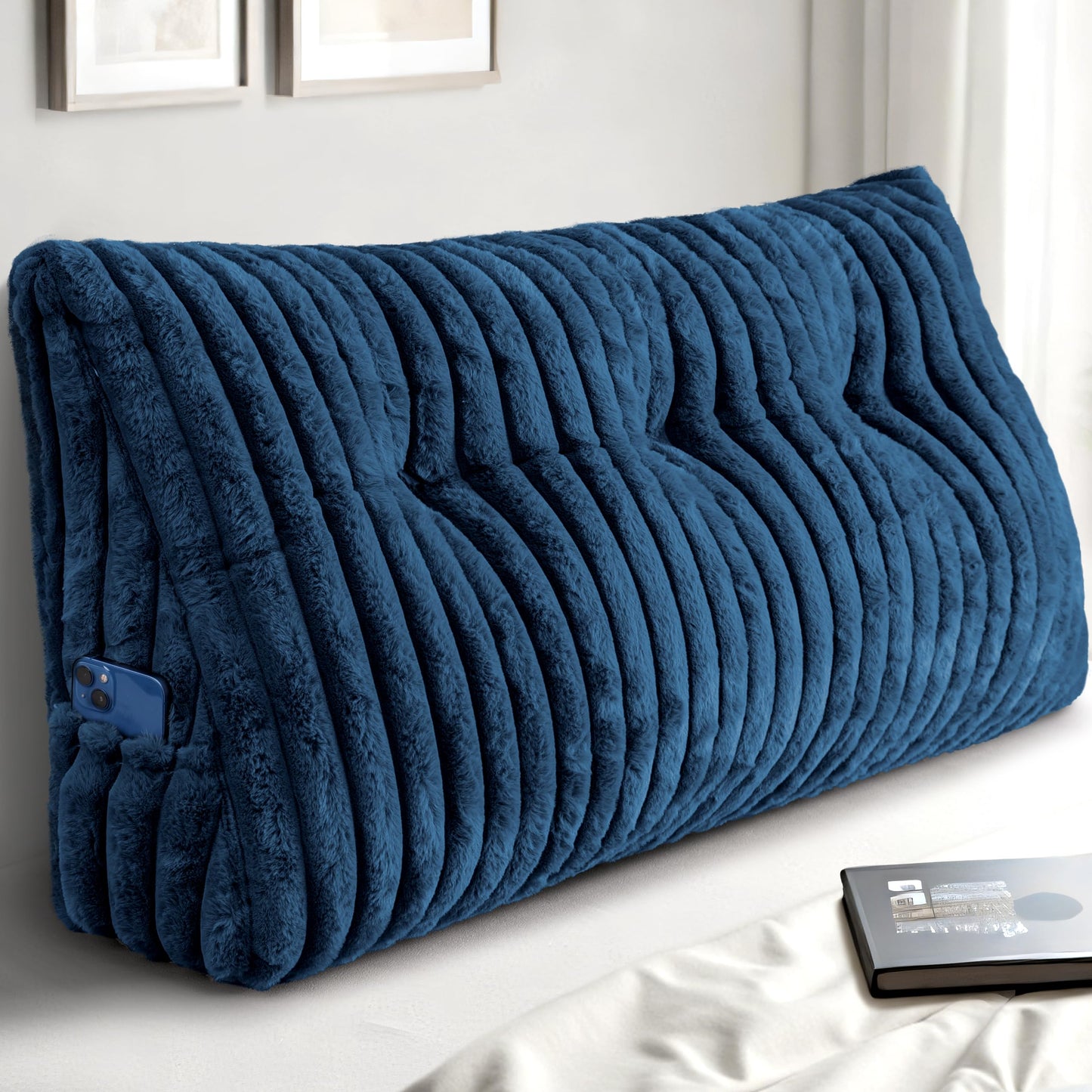 Headboard Pillow Queen, Triangular Wedge Pillow Headboard Queen, Cushion Headboards Reading Pillows, Backrest Pillows for Sitting in Bed or Working with Removable Cover, Grey