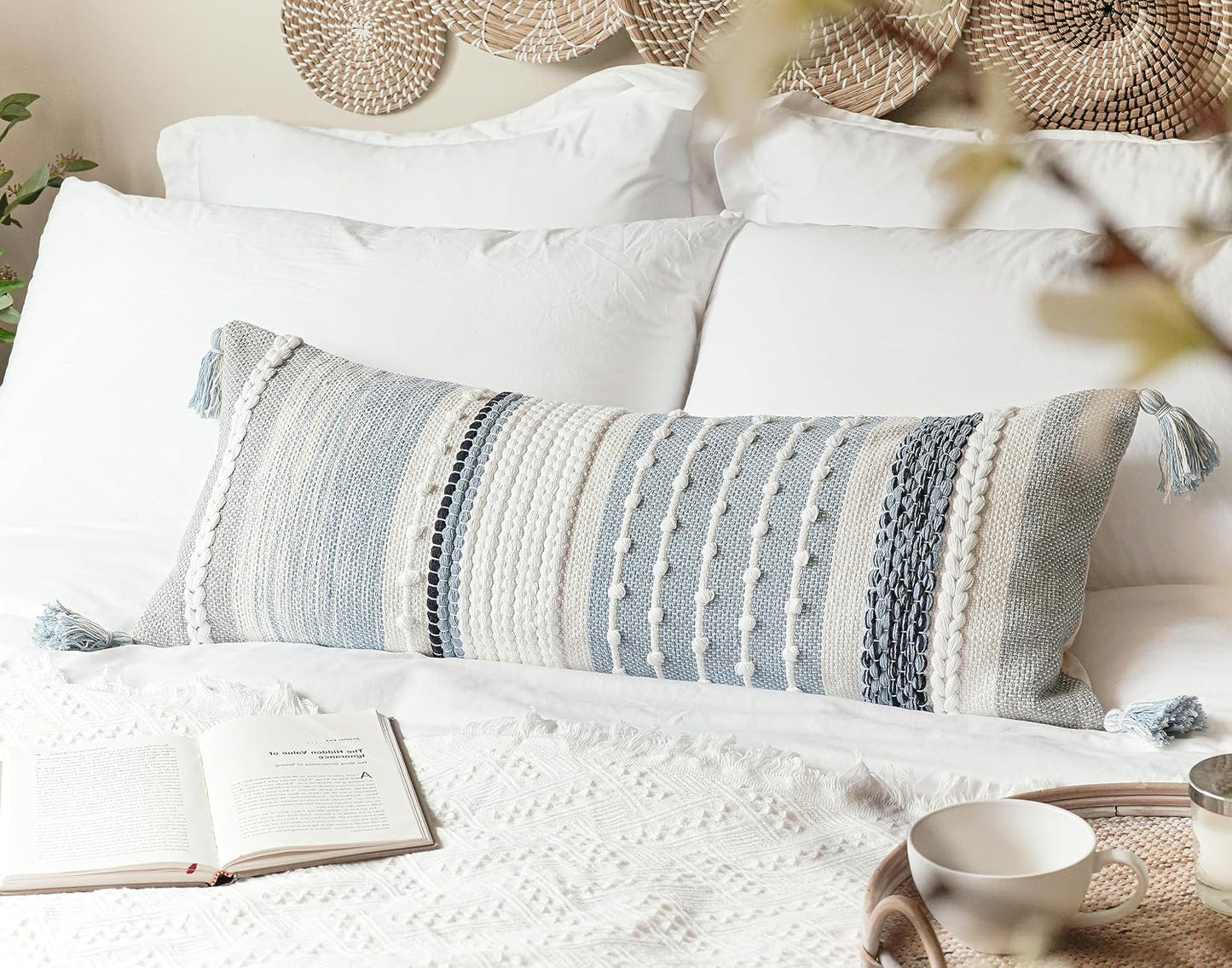 Coastal Boho Textured Decorative Lumbar Throw Pillow Cover Set