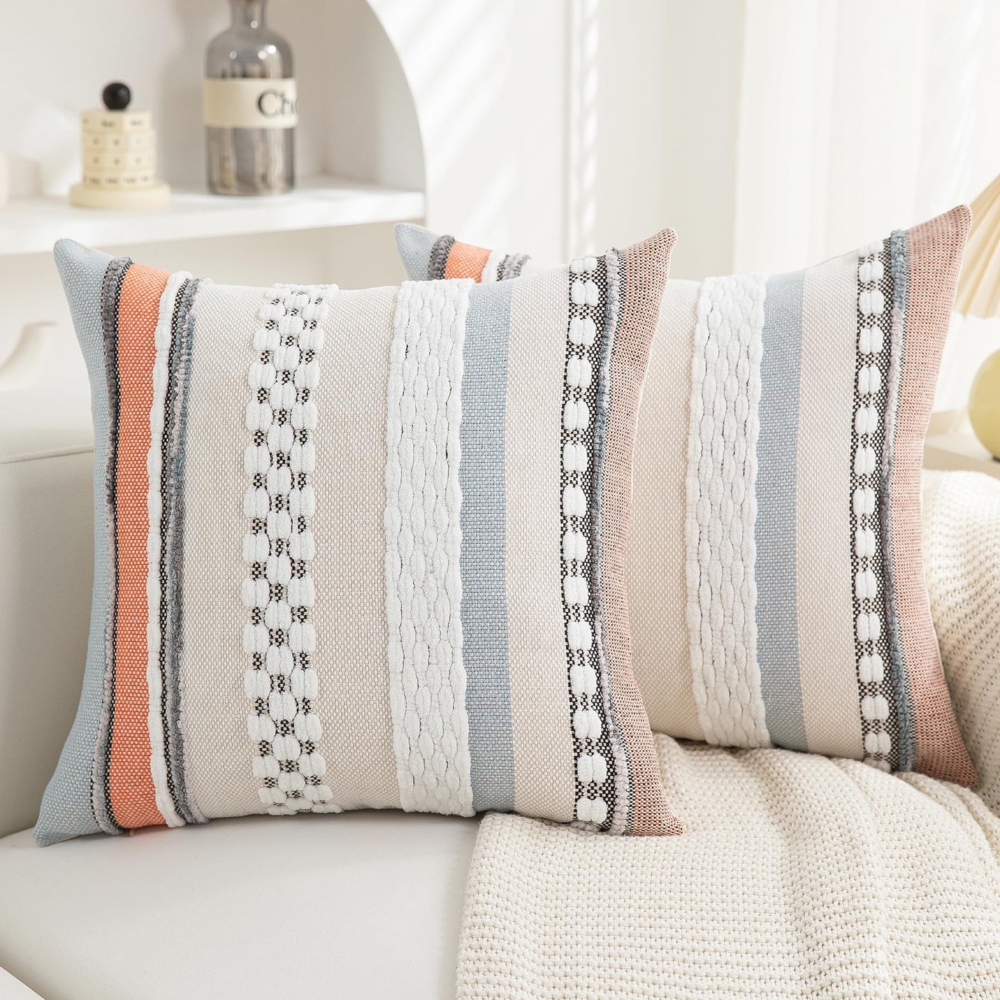 Boho Textured Modern Farmhouse Decorative Throw Pillow Covers Set of 2