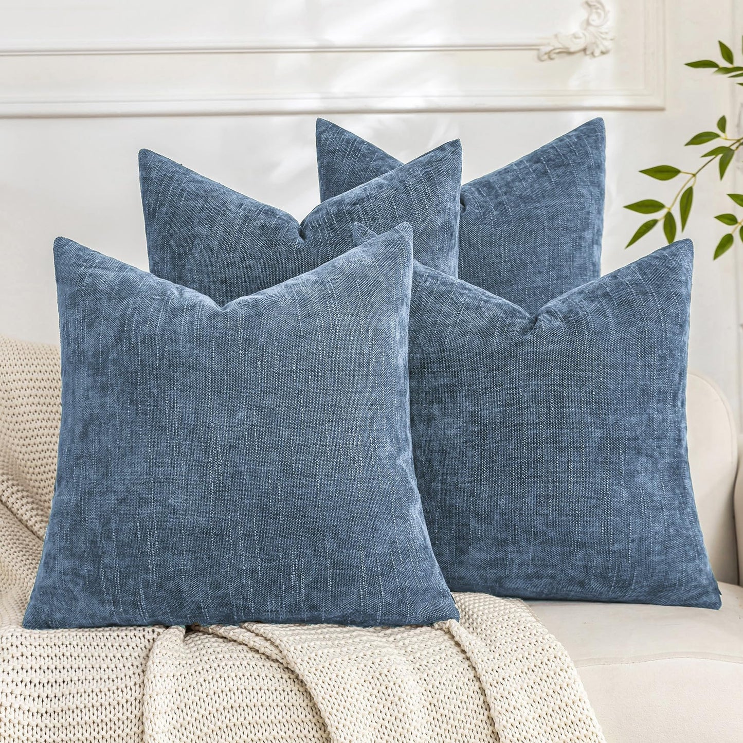 Set of 4 Soft Textured Decorative Throw Pillow Covers 24x24 Inch Cozy Farmhouse Cushion Cover Square Accent Pillow Cases for Bed Couch Sofa Living Room, Neutral