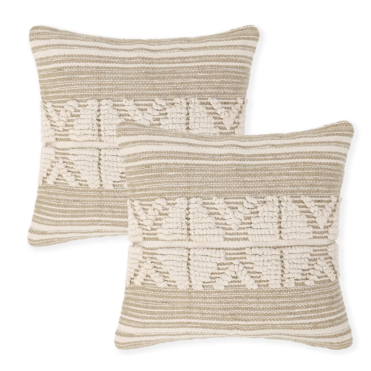 · REDEARTH · Tufted Throw Pillow Cushion Covers - Boho Textured Woven Decorative Cases Set for Couch - Sofa - Bed - Farmhouse - Chair - Covered Patio - car - 100% Cotton (18x18 ; Gray) Pack of 2
