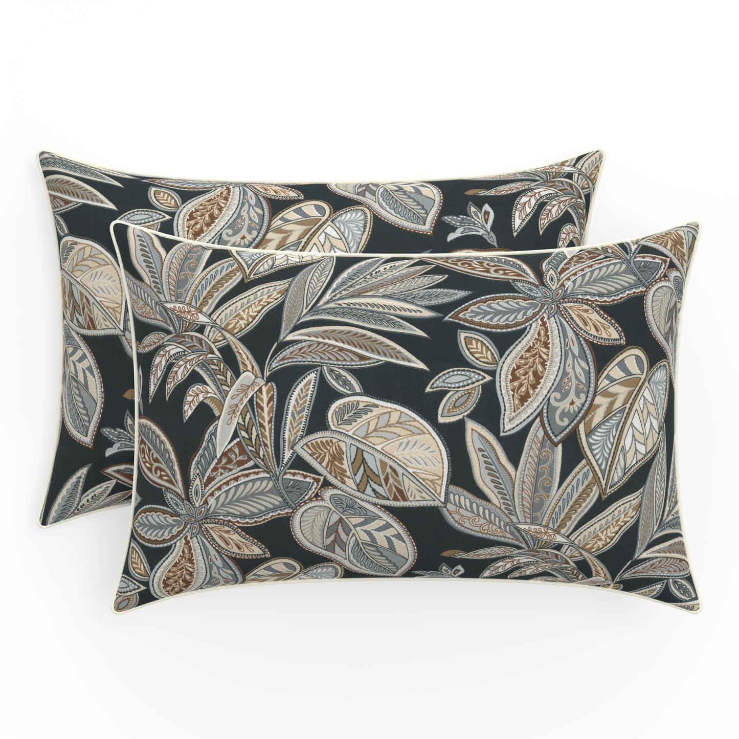 Pillow Perfect Botanical Indoor/Outdoor Throw Pillows, 2 Count, Large - 18.5" x 18.5", Green/Ivory Key Cove