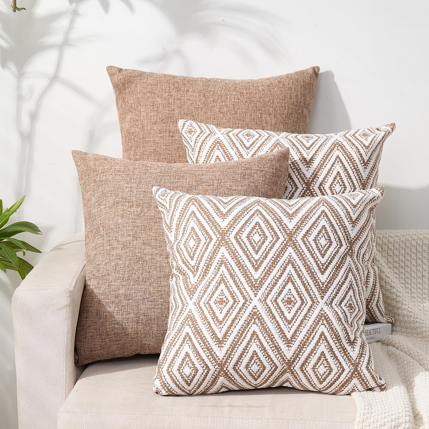 HPUK Throw Pillow Covers 20x20 Inch Set of 4, Linen Decorative Pillow Covers, Accent Cushion Covers for Couch Sofa Bed Bedroom Living Room Décor, Grey