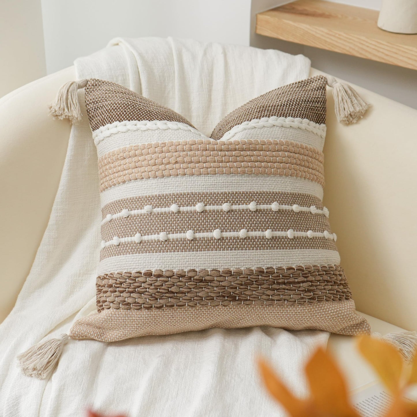 Coastal Boho Textured Decorative Lumbar Throw Pillow Cover Set