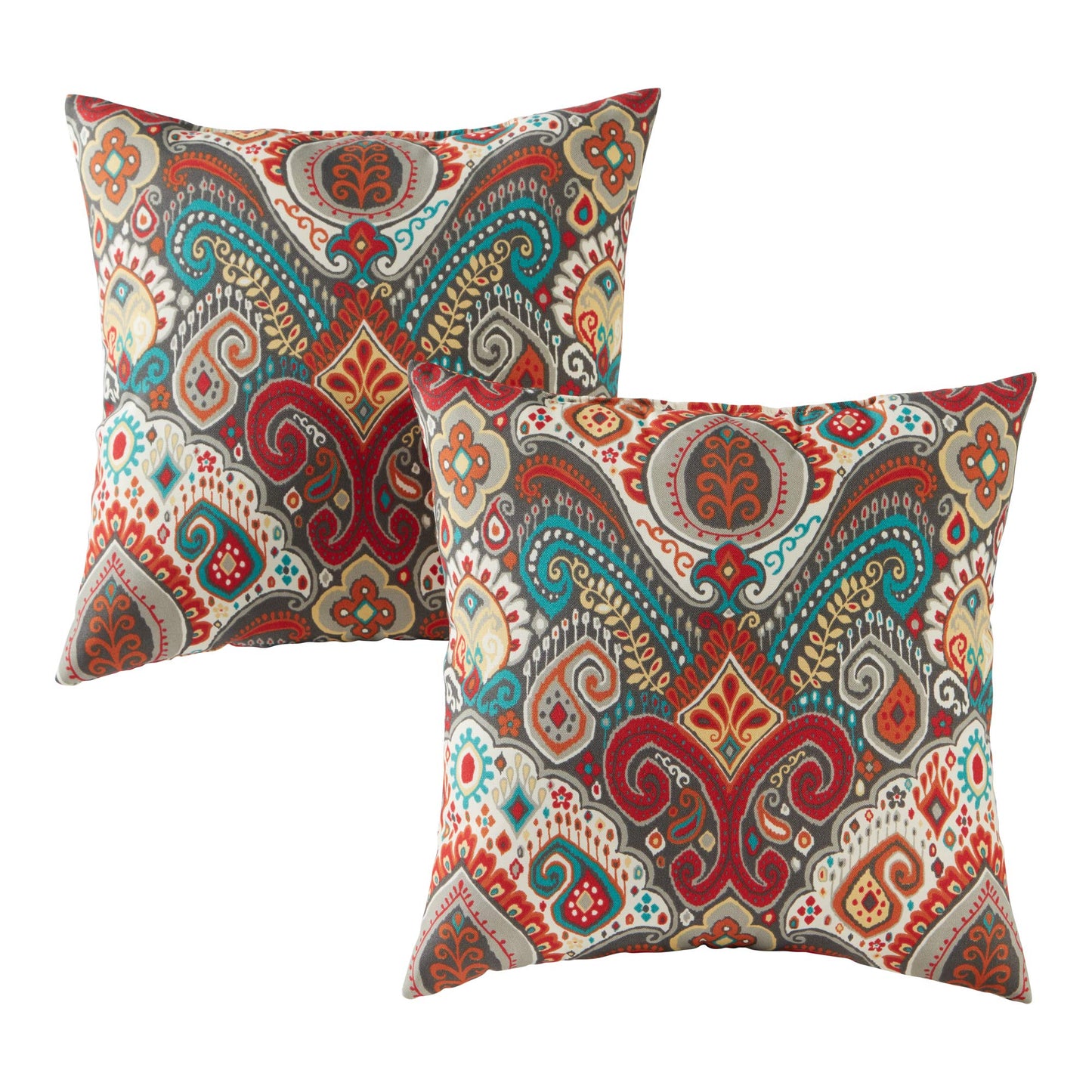 Set of 2 Outdoor Throw Pillows 17 x 17 Inch – Reversible Square Patio Accent Pillows – Weather-Resistant Polyester Fabric – Eco-Friendly Recycled Polyfiber Fill, Arctic Paisley