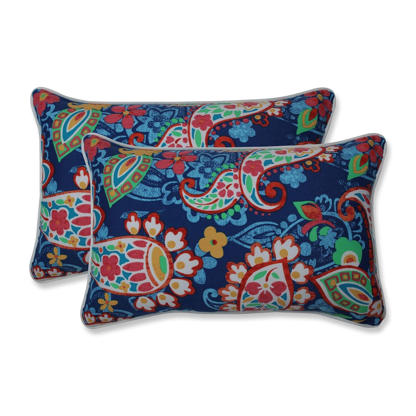 Pillow Perfect Paisley Indoor/Outdoor Accent Throw Pillow, Plush Fill, Weather, and Fade Resistant, Lumbar - 11.5" x 18.5" , Blue/Multi Ummi, 2 Count