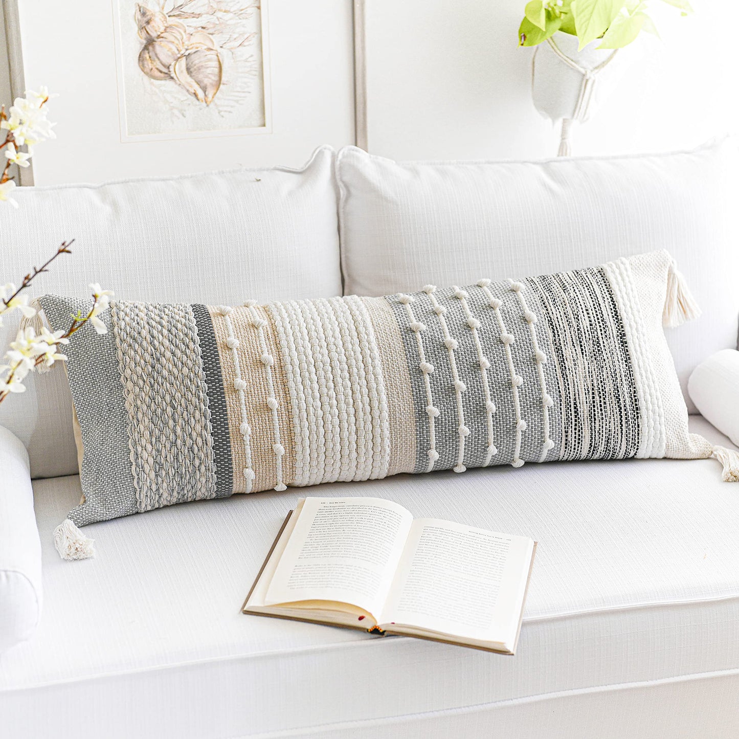 Coastal Boho Textured Decorative Lumbar Throw Pillow Cover Set