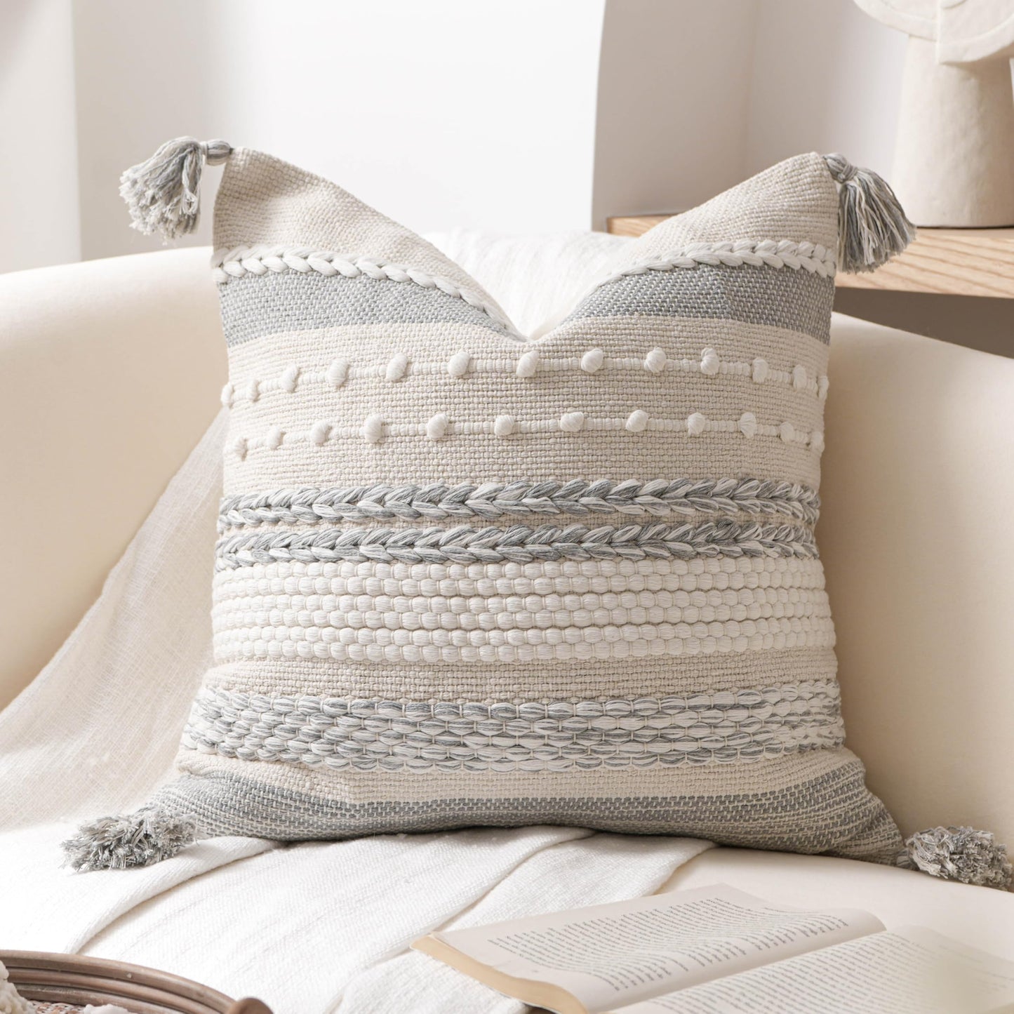 Coastal Boho Textured Decorative Lumbar Throw Pillow Cover Set