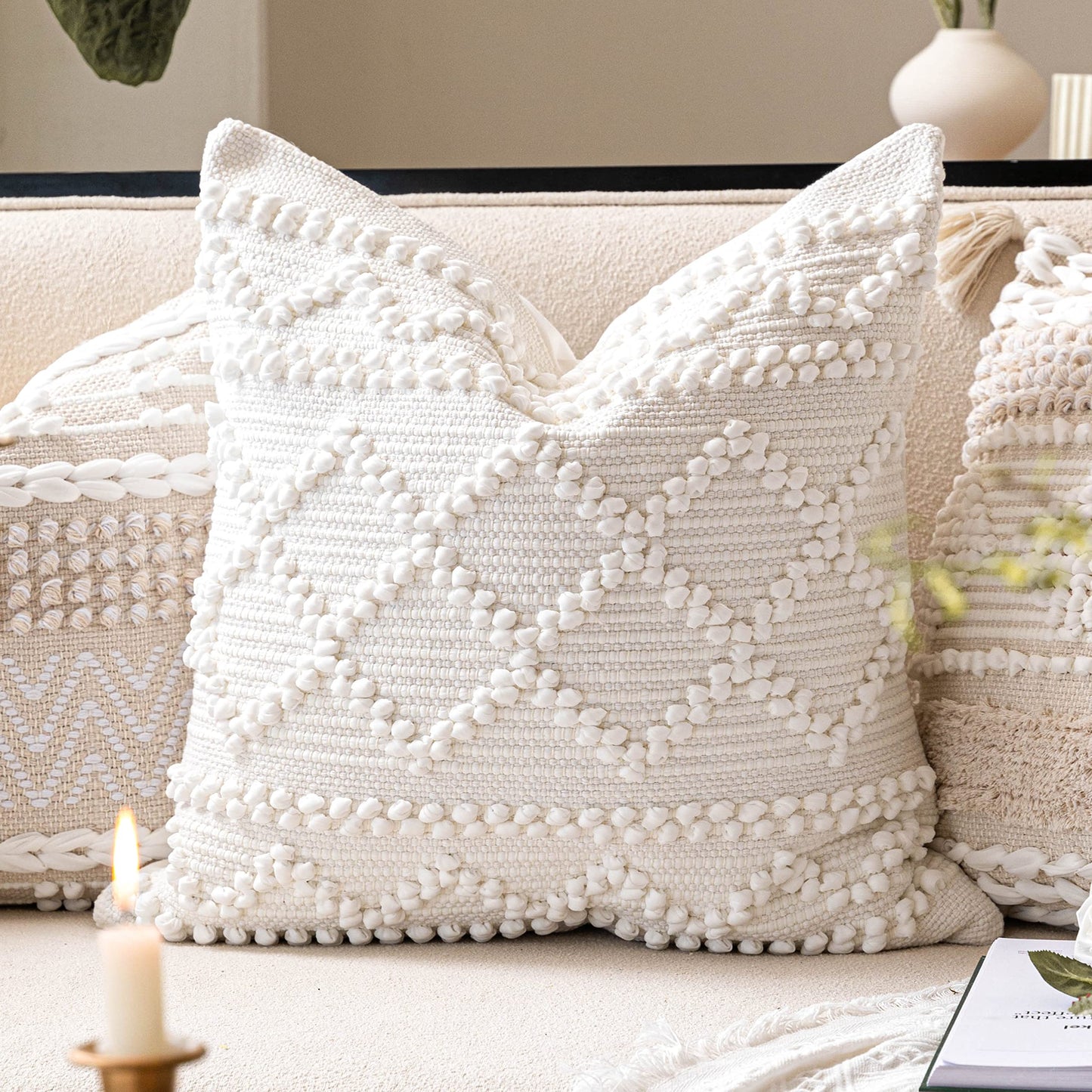 Boho Neutral Modern Farmhouse Decorative Lumbar Throw Pillow Cover