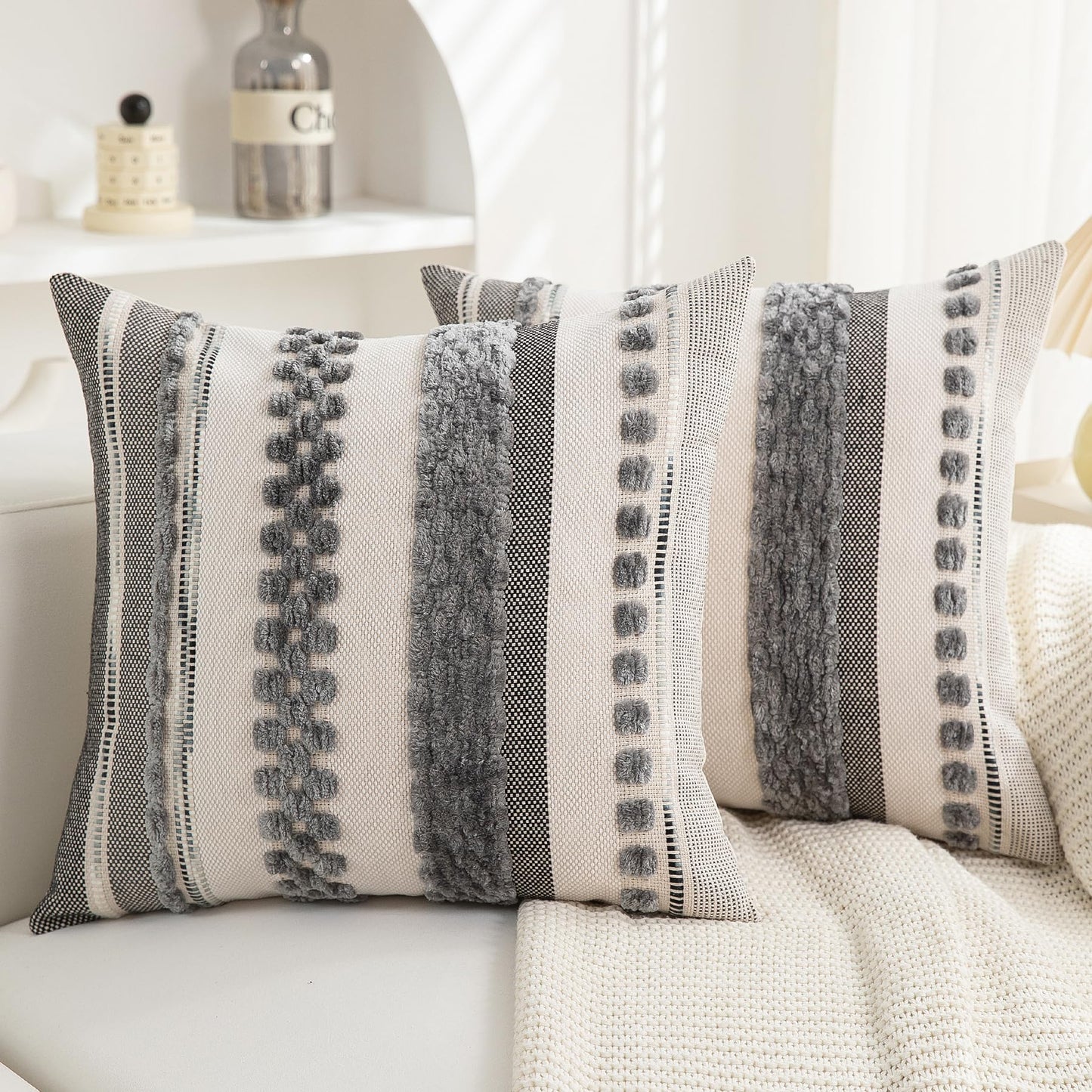 Boho Textured Modern Farmhouse Decorative Throw Pillow Covers Set of 2