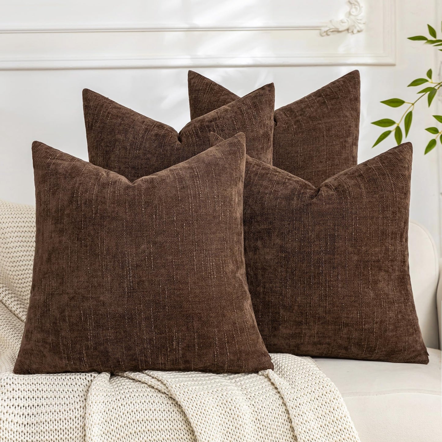 Set of 4 Soft Textured Decorative Throw Pillow Covers 24x24 Inch Cozy Farmhouse Cushion Cover Square Accent Pillow Cases for Bed Couch Sofa Living Room, Neutral