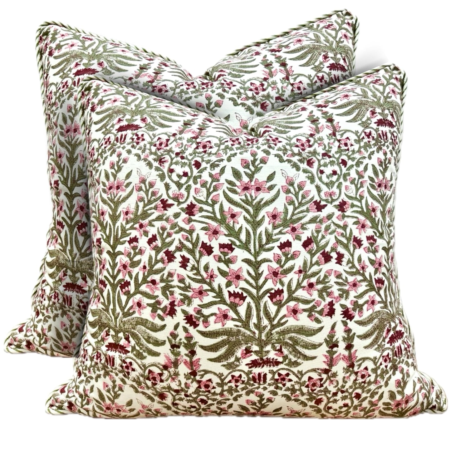 ATOSII Block Print Throw Pillow Cushion Covers, 20 X 20 - Set of 2, Decorative Couch Pillows for Living Room Bed Sofa, 100% Cotton Canvas Pillow Case for Home Decor & Outdoors - Clover Blue