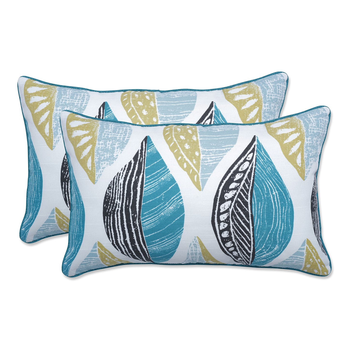 Pillow Perfect Botanical Indoor/Outdoor Throw Pillows, 2 Count, Large - 18.5" x 18.5", Green/Ivory Key Cove