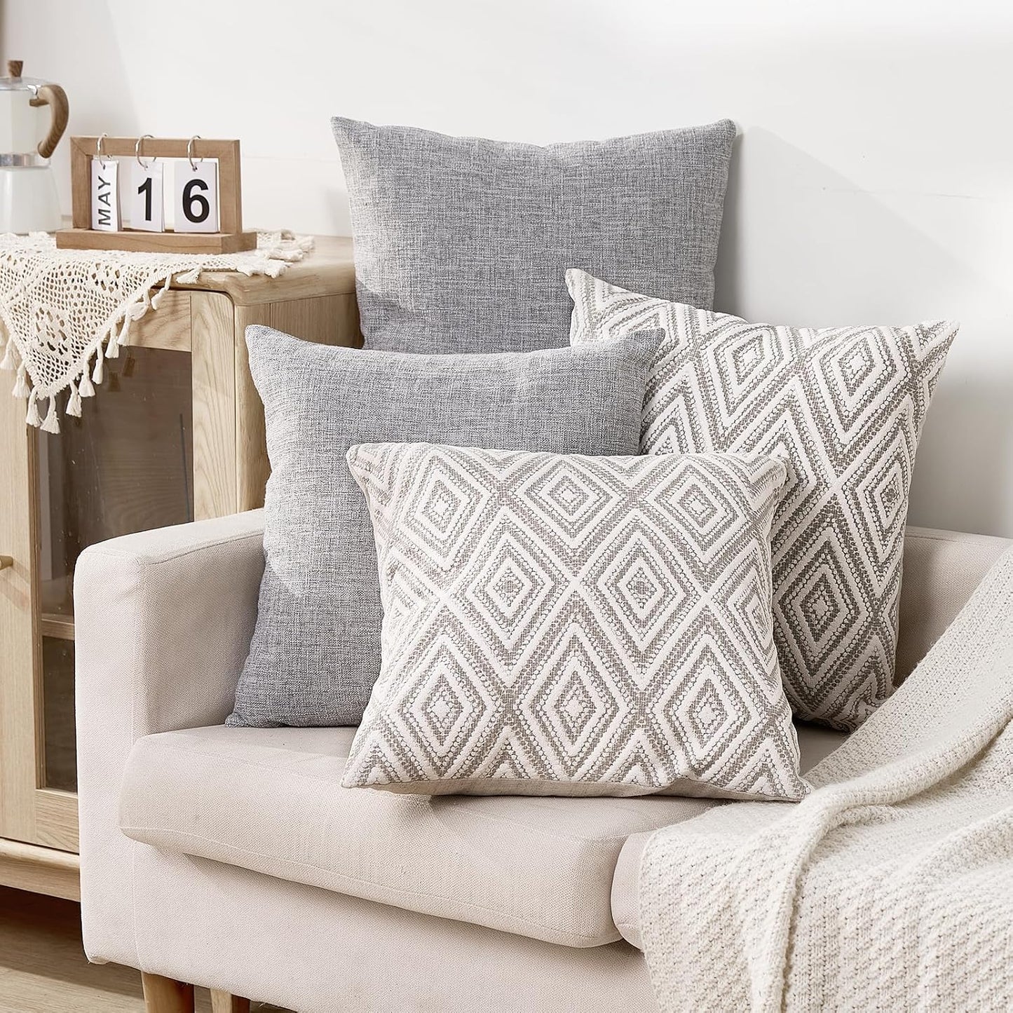 HPUK Throw Pillow Covers 20x20 Inch Set of 4, Linen Decorative Pillow Covers, Accent Cushion Covers for Couch Sofa Bed Bedroom Living Room Décor, Grey