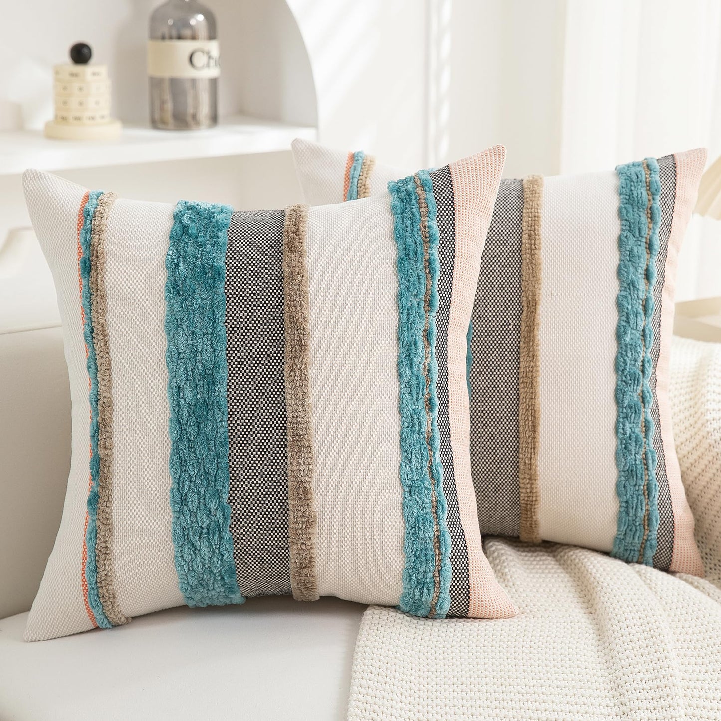 Boho Textured Modern Farmhouse Decorative Throw Pillow Covers Set of 2