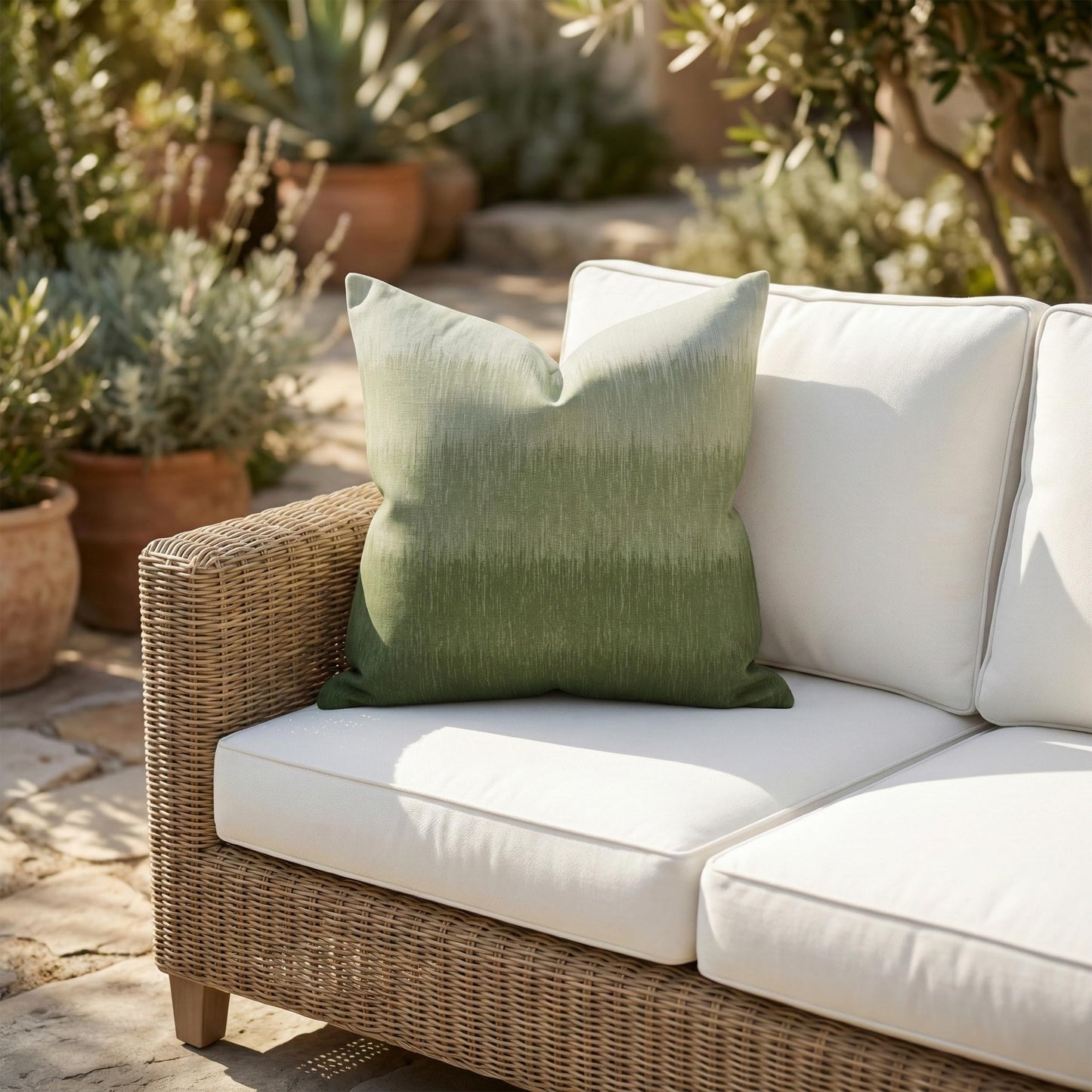 Fab Habitat Indoor/Outdoor Throw Pillow Made from Recycled Polyester Yarn - Double Sided, Stain Resistant, Machine Washable - Tropical - Patio, Deck, Porch, Living Room - Hilo - Green - (20" x 20")