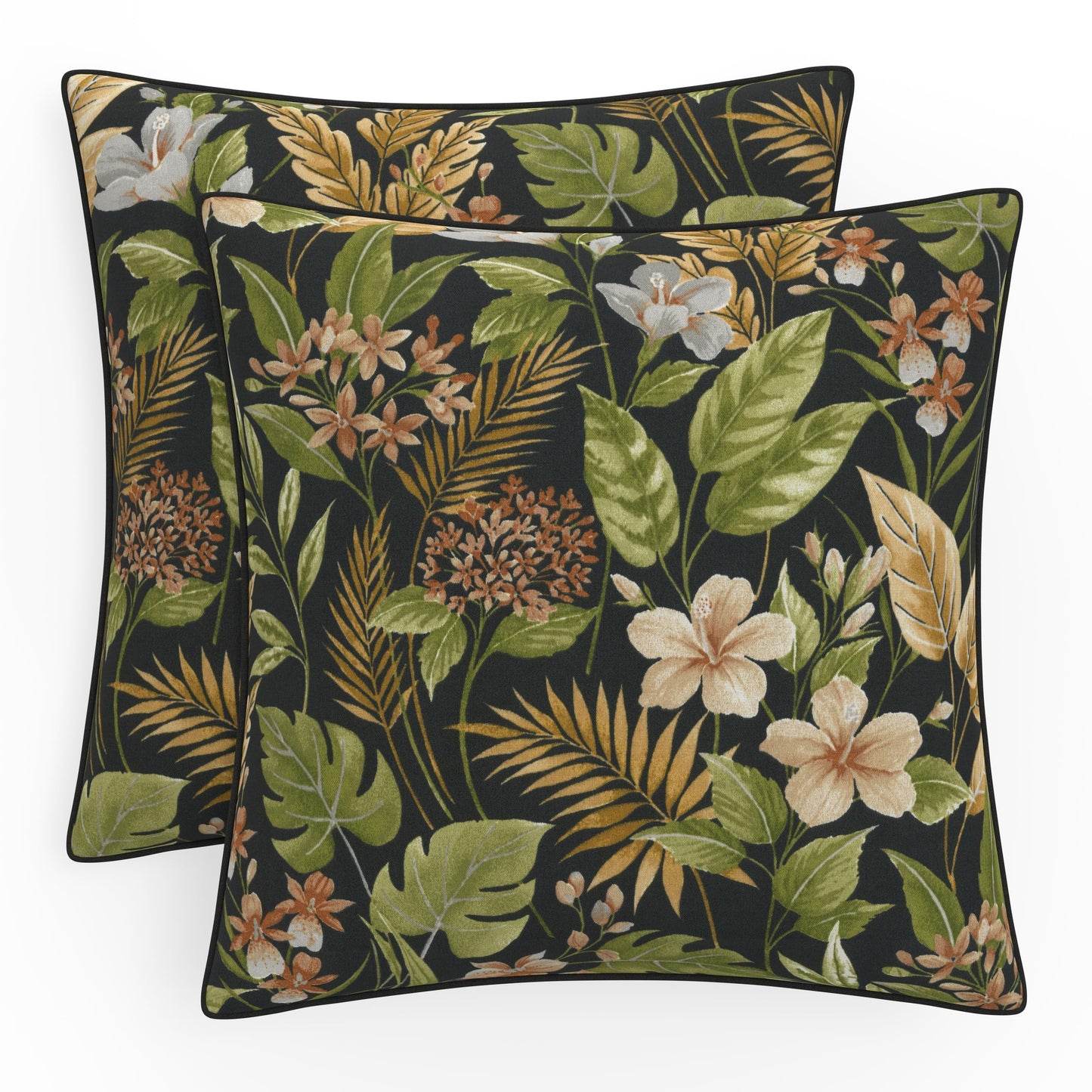 Pillow Perfect Floral Indoor/Outdoor Accent Throw Pillow, Plush Fill, Weather, and Fade Resistant, Large Throw - 18.5" x 18.5", Brown/Green Coventry, 2 Count