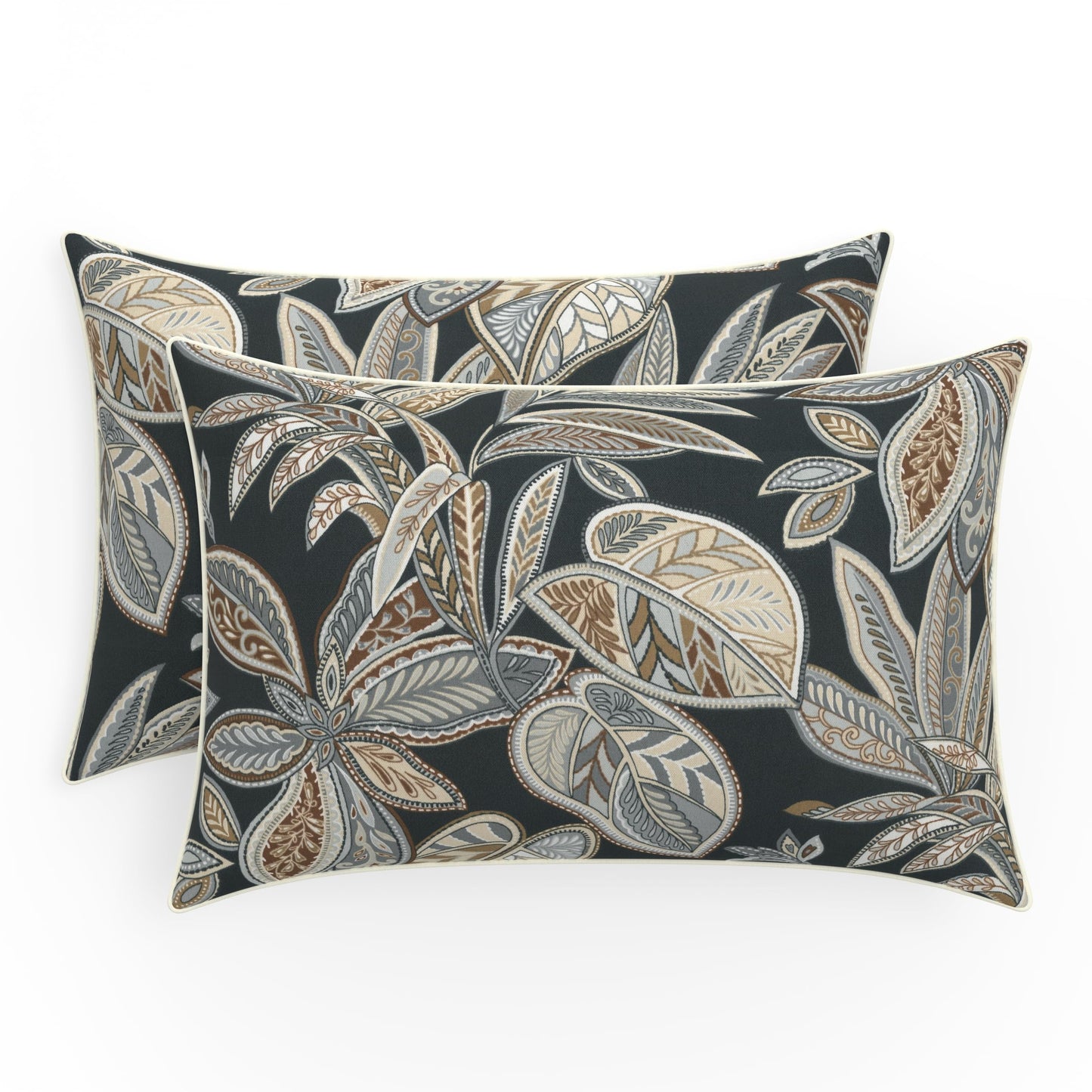 Pillow Perfect Botanical Indoor/Outdoor Throw Pillows, 2 Count, Large - 18.5" x 18.5", Green/Ivory Key Cove