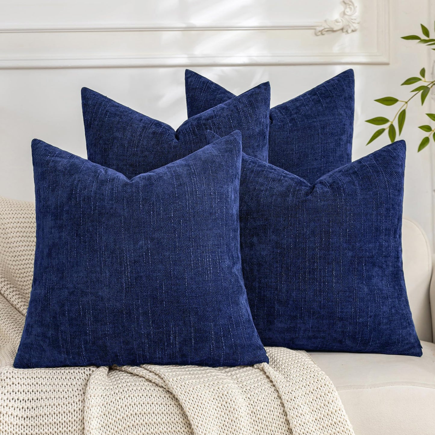 Set of 4 Soft Textured Decorative Throw Pillow Covers 24x24 Inch Cozy Farmhouse Cushion Cover Square Accent Pillow Cases for Bed Couch Sofa Living Room, Neutral