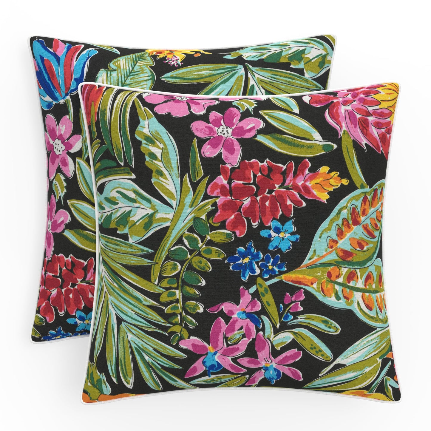 Pillow Perfect Floral Indoor/Outdoor Accent Throw Pillow, Plush Fill, Weather, and Fade Resistant, Large Throw - 18.5" x 18.5", Brown/Green Coventry, 2 Count