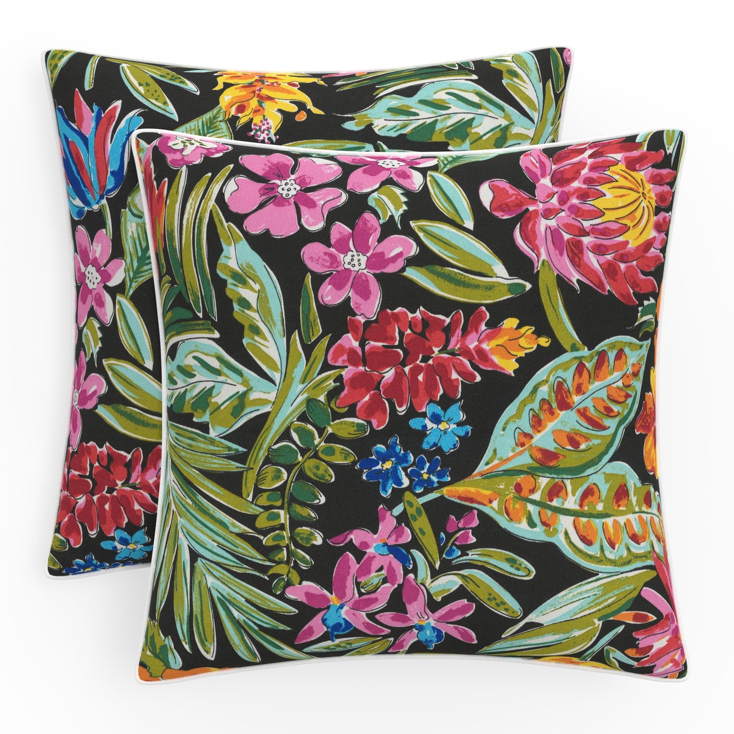 Pillow Perfect Floral Indoor/Outdoor Accent Throw Pillow, Plush Fill, Weather, and Fade Resistant, Large Throw - 18.5" x 18.5", Brown/Green Coventry, 2 Count