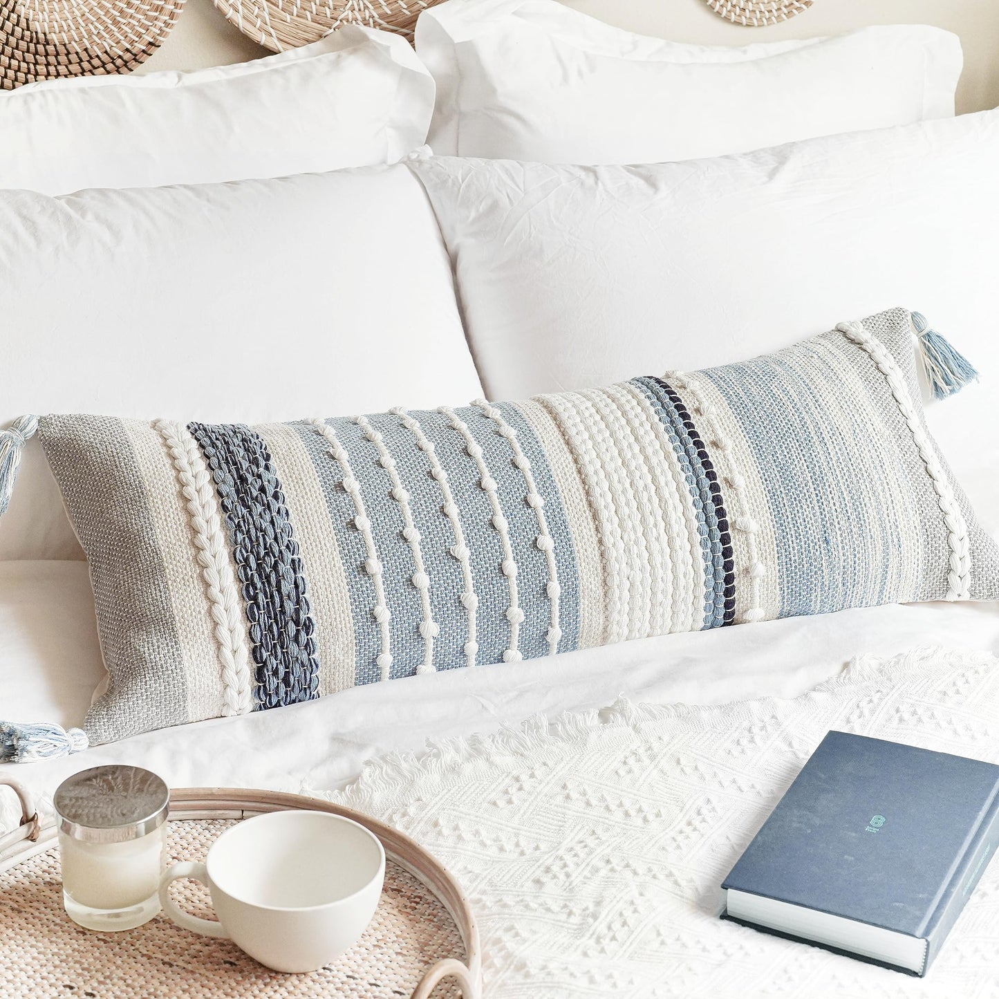 Coastal Boho Textured Decorative Lumbar Throw Pillow Cover Set