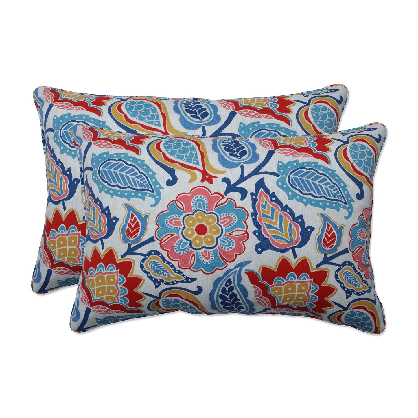 Pillow Perfect Paisley Indoor/Outdoor Accent Throw Pillow, Plush Fill, Weather, and Fade Resistant, Lumbar - 11.5" x 18.5" , Blue/Multi Ummi, 2 Count